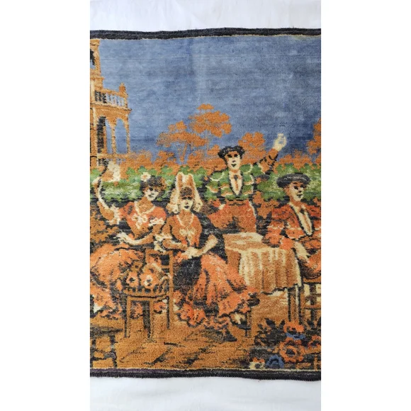Vintage Spanish Woven Tapestry Table Runner • Flamenco Musicians Fringe • 40.5" - Picture 5 of 12